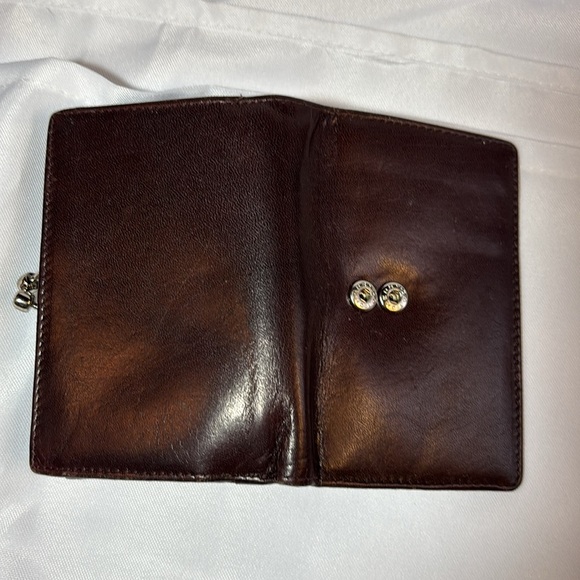 Etienne Aigner Dk Brown Diagonal Leather Pattern Wallet Coin Compartment - Picture 6 of 11